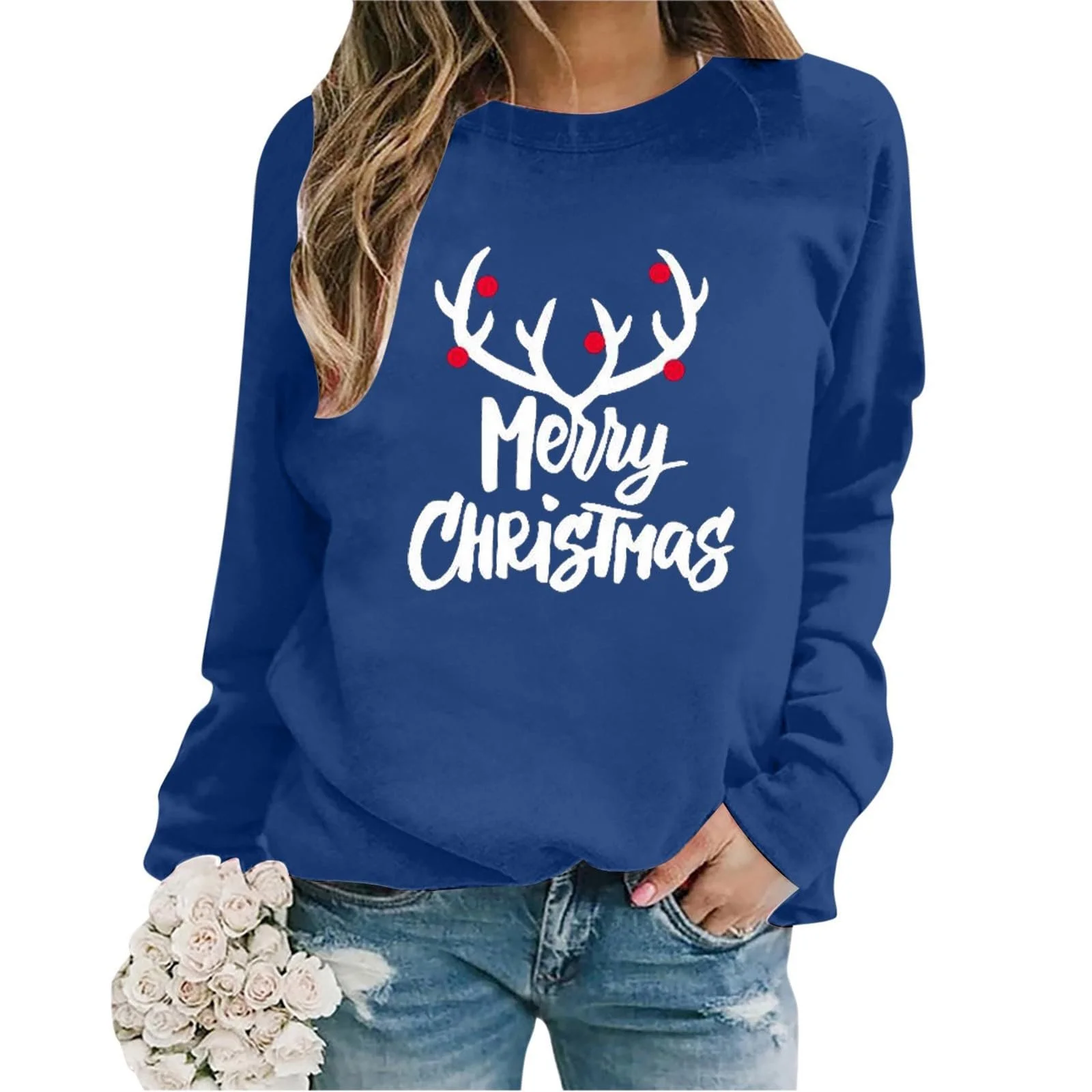 Рождественский джемпер Женский забавный свитшот с круглым вырезом и длинными рукавами Рождественский джемпер Повседневные рождественские топы Веселый рождественский свитшот Рождественский джемпер для девочек-подростков Топы-джемперы, фото №1
