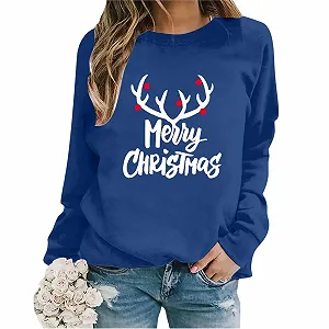Рождественский джемпер Женский забавный свитшот с круглым вырезом и длинными рукавами Рождественский джемпер Повседневные рождественские топы Веселый рождественский свитшот Рождественский джемпер для девочек-подростков Топы-джемперы - Фото 1