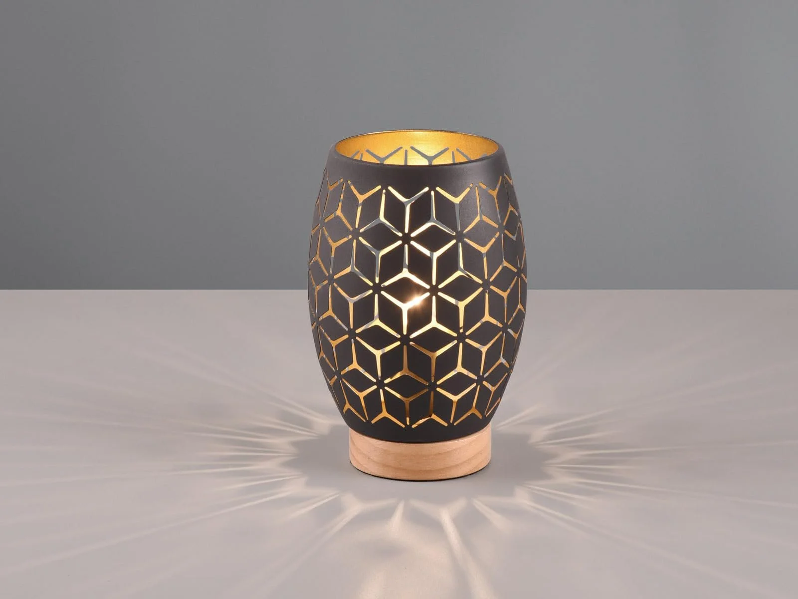 Настільна лампа маленька з візерунком перфорації 21 см чорна/золота, фото №2