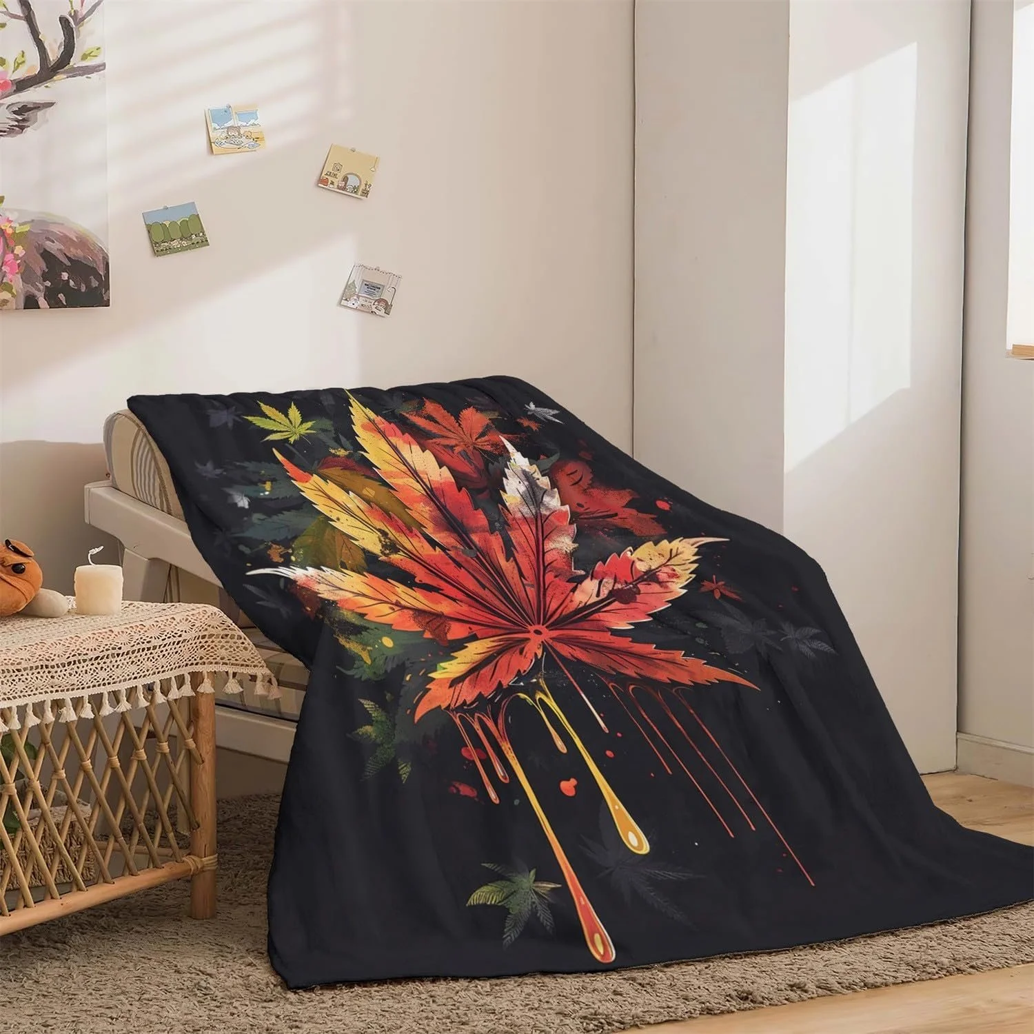 Плюшева Покривало Bunte Ahornbl". 180x200 см, з малюнком кленове листя, фото №4