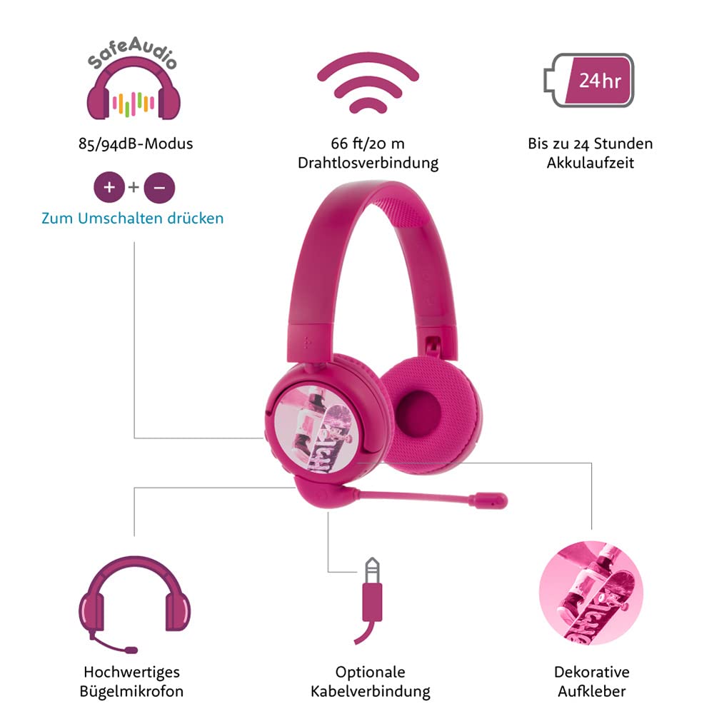 Bluetooth BuddyPhones PopTime Pro с регулировкой громкости и микрофоном на дужке Для детей 3-12 лет Розовые, фото №5