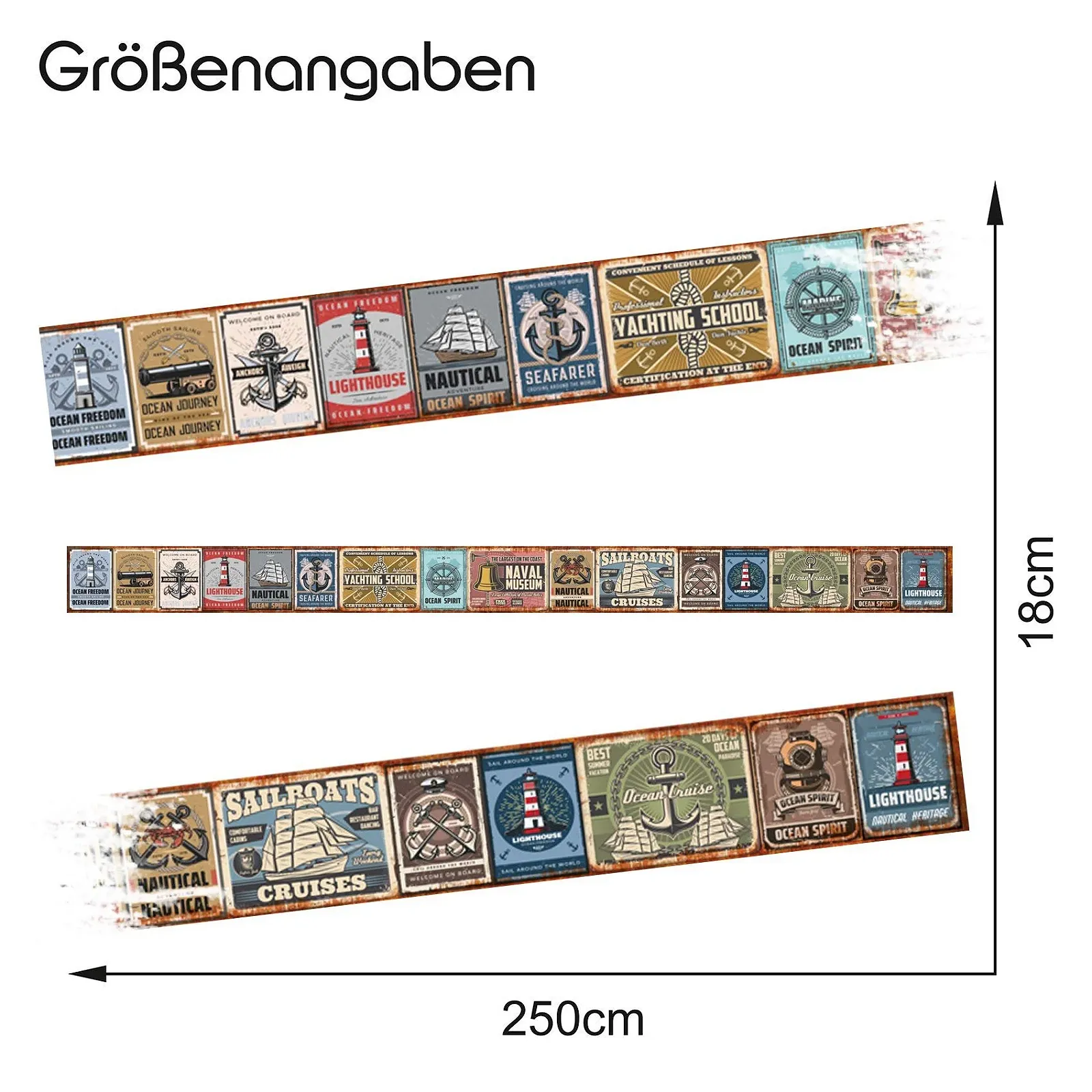Наклейка-бордюр на стіну W004 Ретро No. 6 Морська 2.5 м x 18 см, фото №2