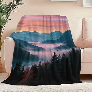 Покривало Флісова Пухнаста Гори на Заході Сонця - Фото 1