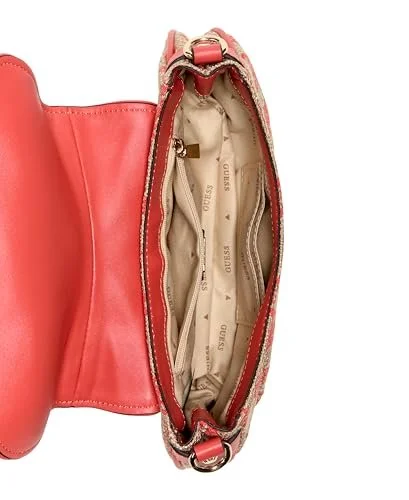 Сумка через плече GUESS Beyza Flap, коралово-червоний логотип, фото №4