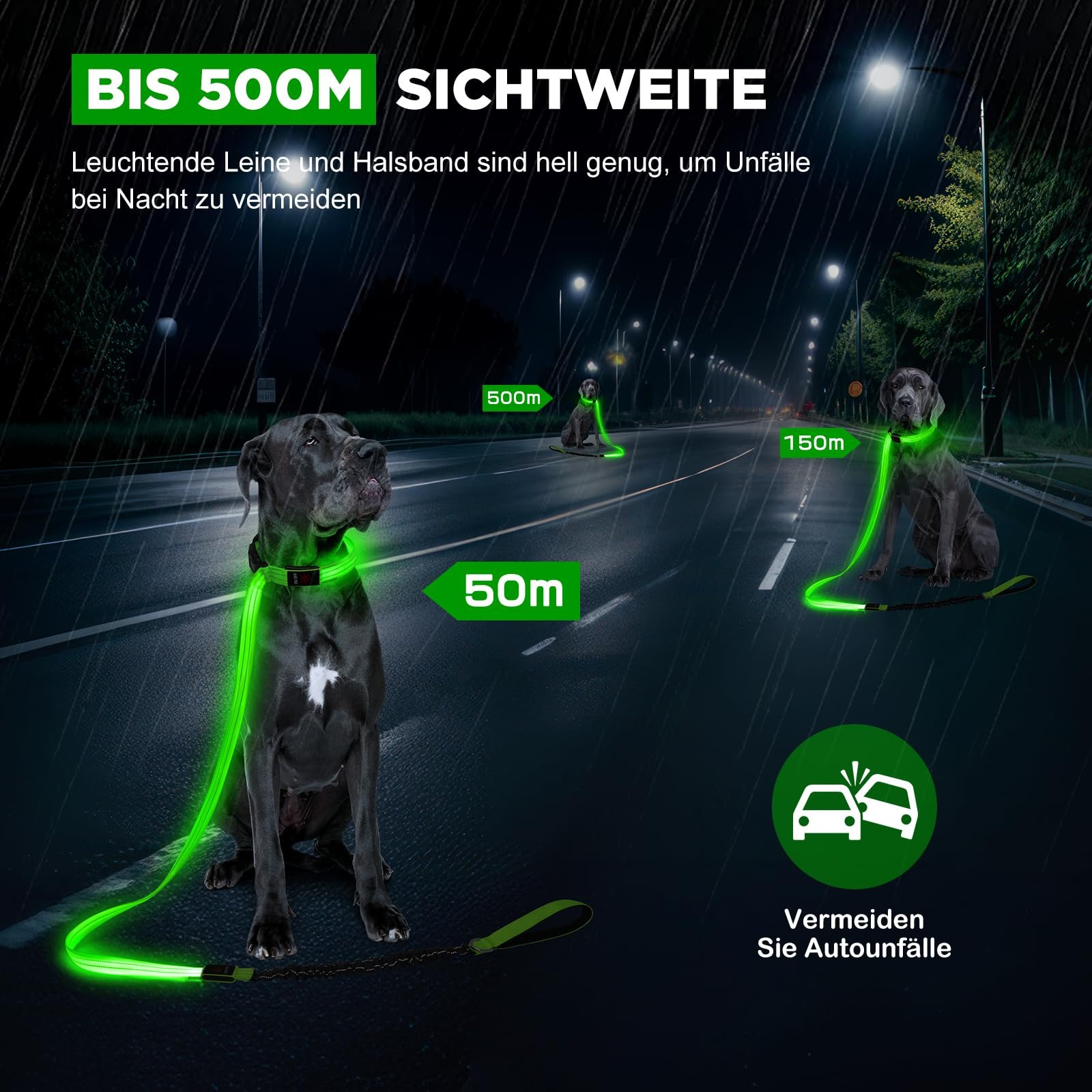 Набір нашийник з підсвічуванням та LED повідець 2-in-1 Type C 500 м Green, M, фото №4 Набір нашийник з підсвічуванням та LED повідець 2-in-1 Type C 500 м Green, M, фото №4