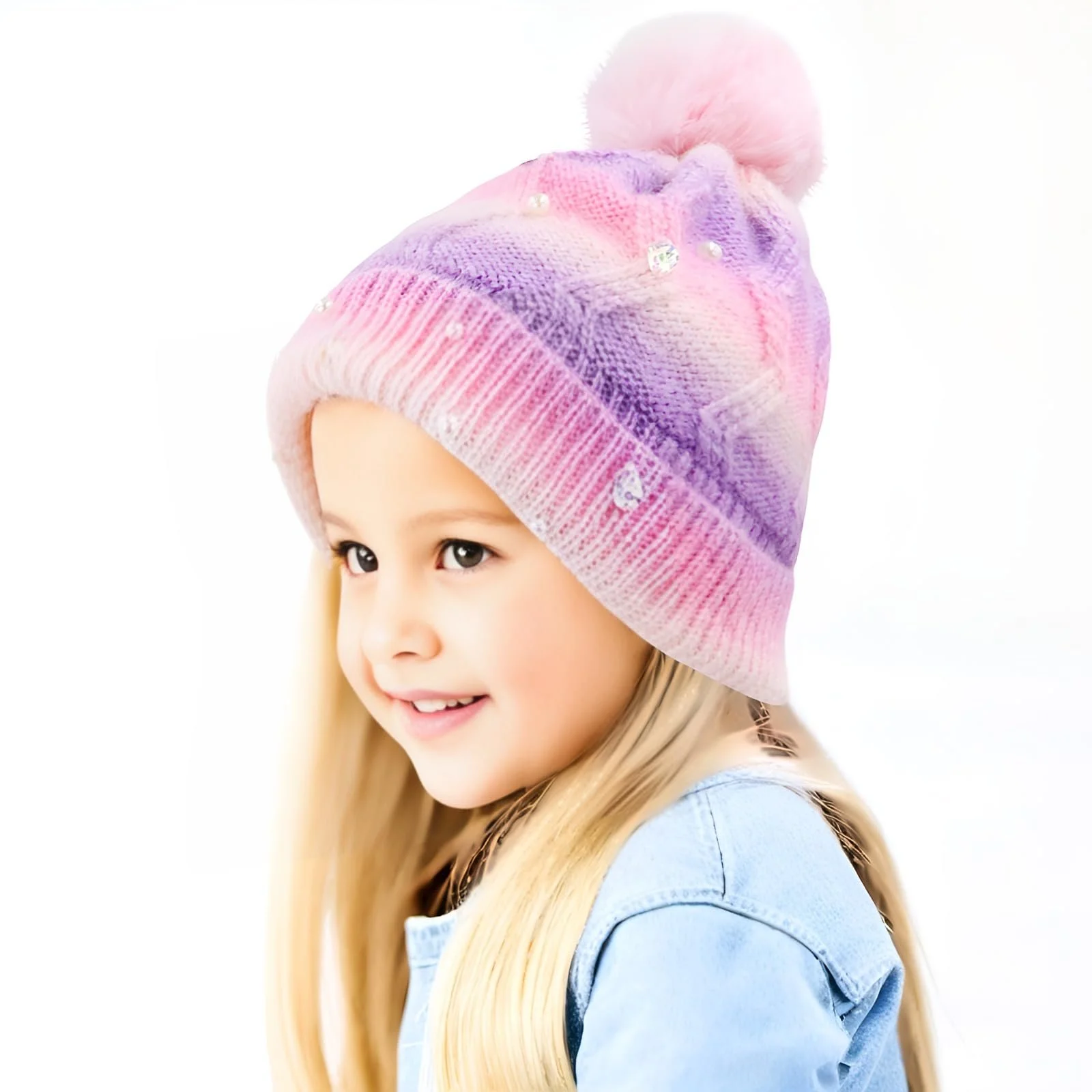 Шапка детская PinkSheep Вязаная с помпоном для девочек 6-14 лет, розовая, фото №4