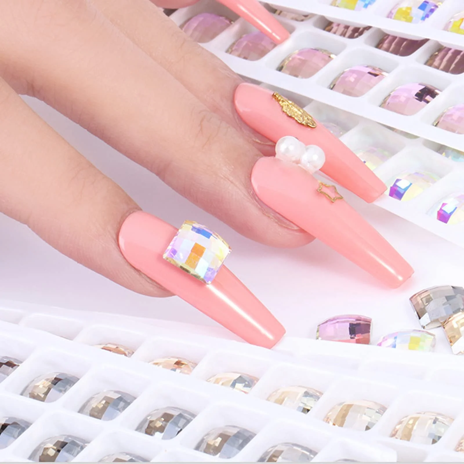 Стрази для нігтів Квадратні Різні кольори 72 шт,, фото №4