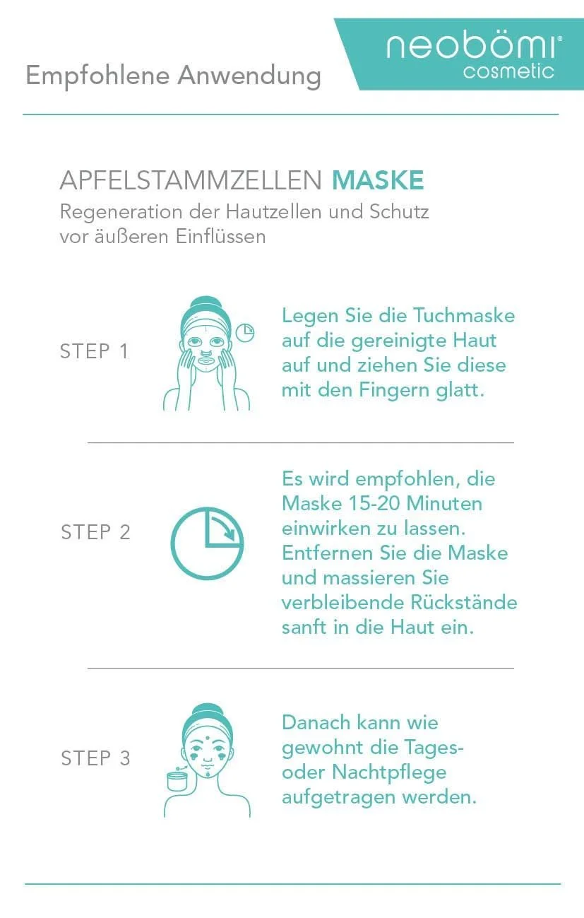 Тканинна маска для обличчя Neobömi Hyaluron з яблучними стовбуровими клітинами, 4 + 1 шт, набір масок, фото №5