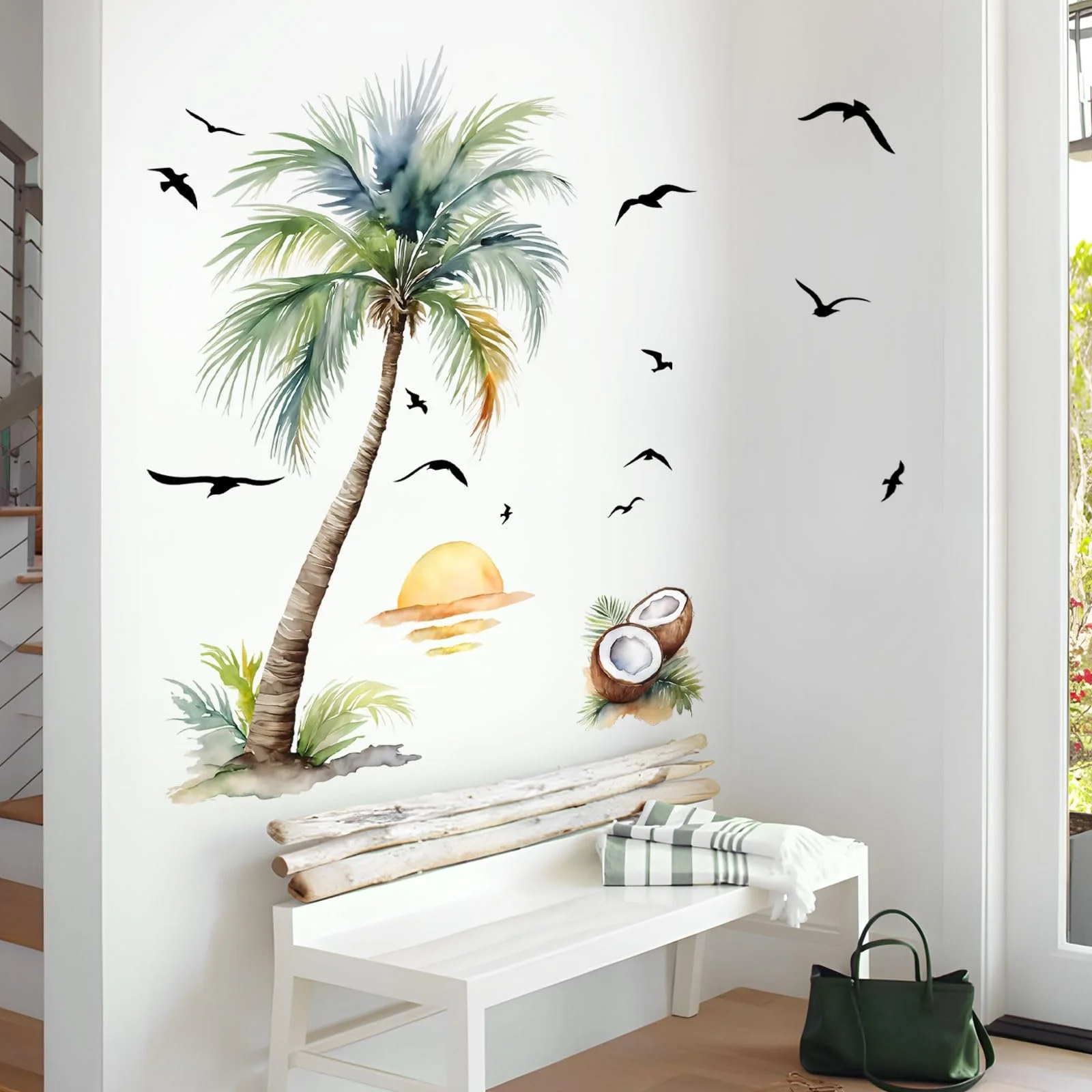 Наклейка на стіну Supzone Palm Tree Tropical Plant Sunset Beach, фото №5