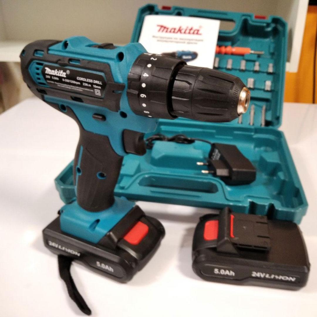 Шуруповёрт Makita 550 DWE 24V 5A/h li-ion 2 аккумулятора Макита 550dwe с набором инструментов, фото №5