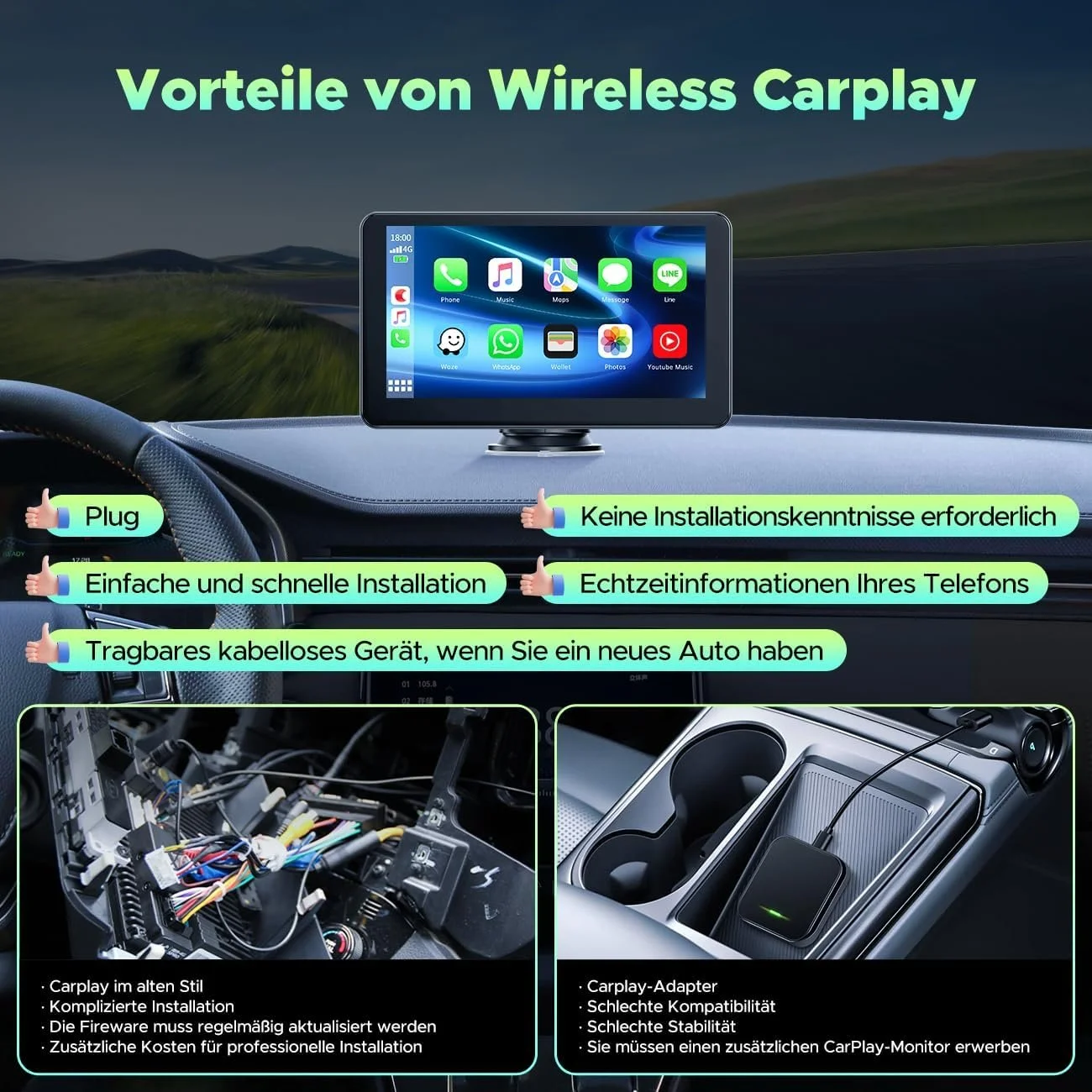 Автомагнітола Lamtto RC08 / 7" / Сенсорна / Apple CarPlay / Android Auto / Bluetooth / WI-FI / GPS / AUX, фото №5