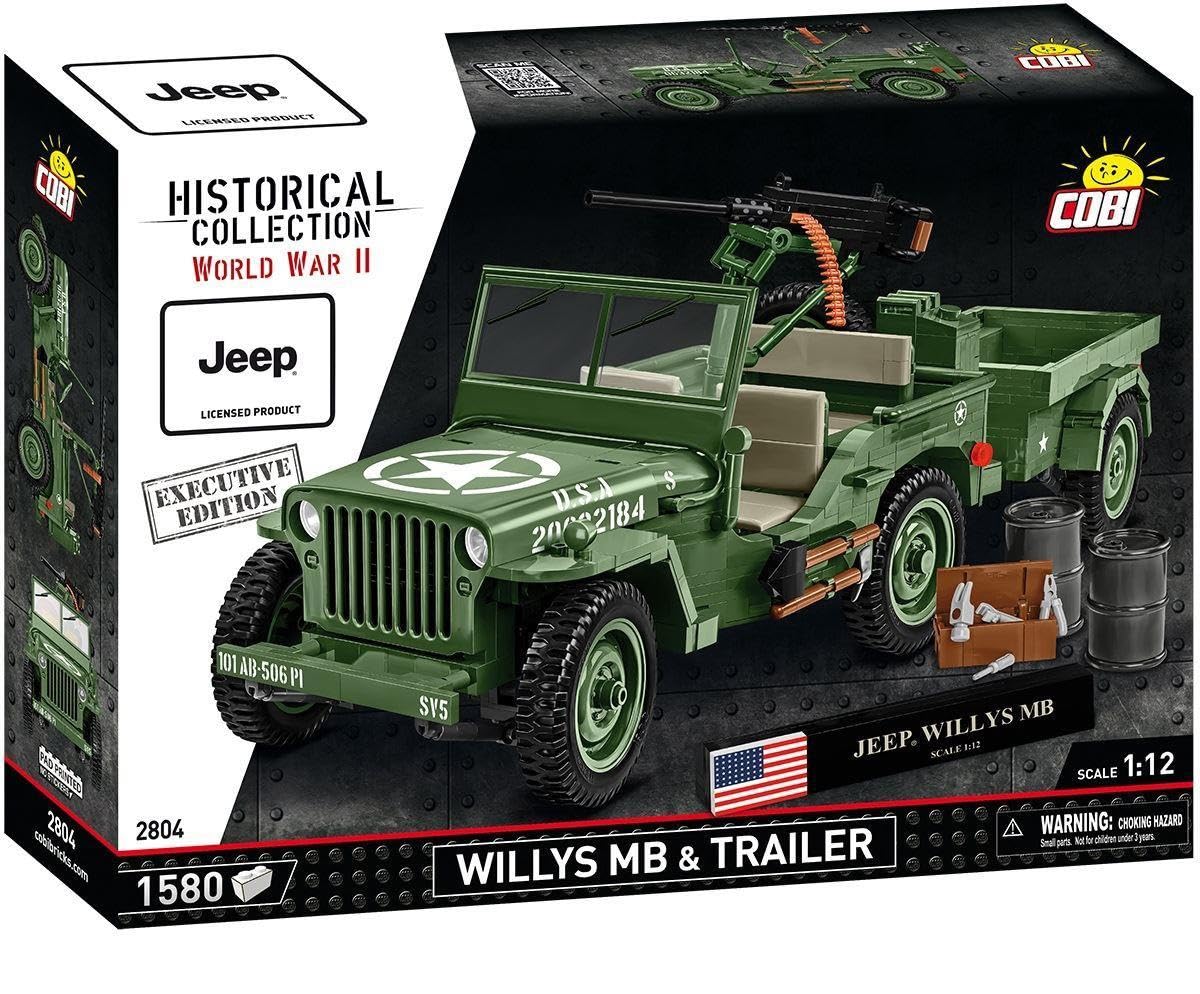 Джип Cobi Willys MB з причепом і гвинтівкою M2 армії США Executive Edition 1580 компонентів, фото №2