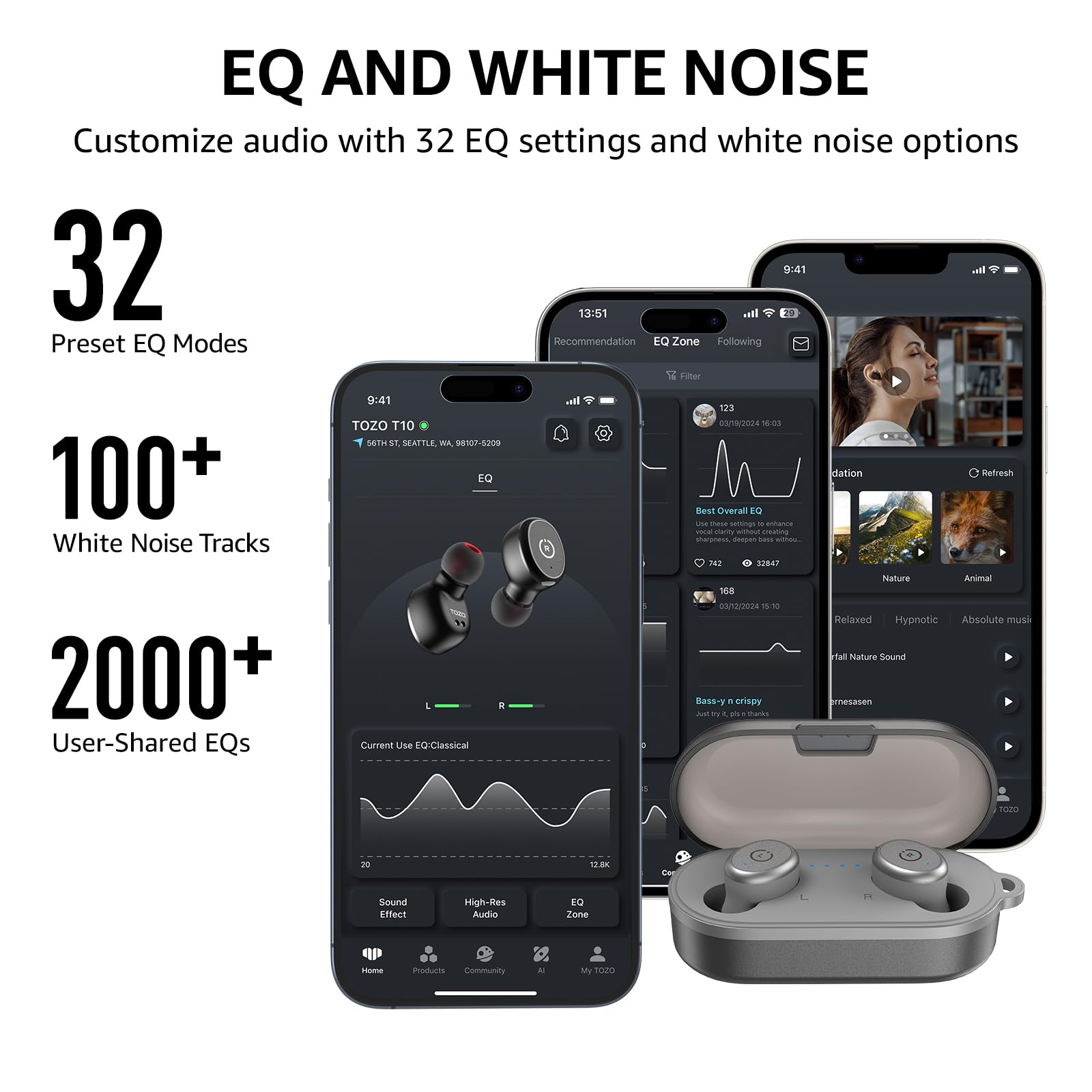 Вкладыши TOZO T10 TWS Bluetooth 5.0 IPX8 Беспроводная зарядная станция серые, фото №3