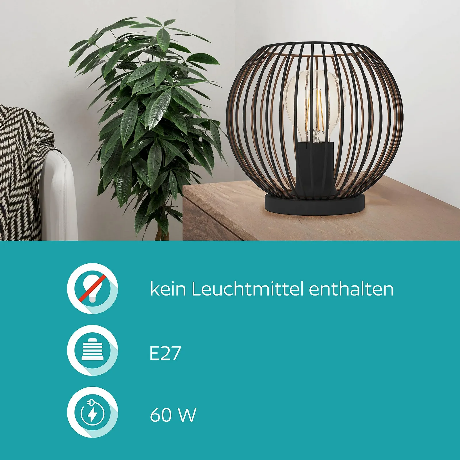 Настільна лампа EGLO Almanzora Кругла E27 20 см Чорний та мідний, фото №5