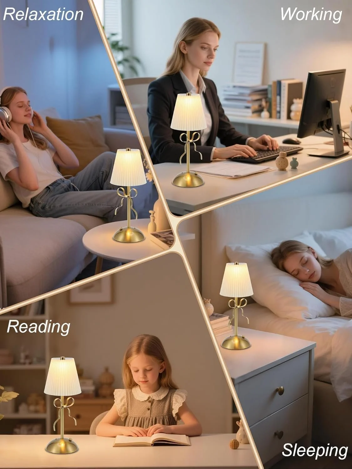 Настільна лампа Vintage Portable Wireless LED 3 Colours Dimmable Gold, фото №7