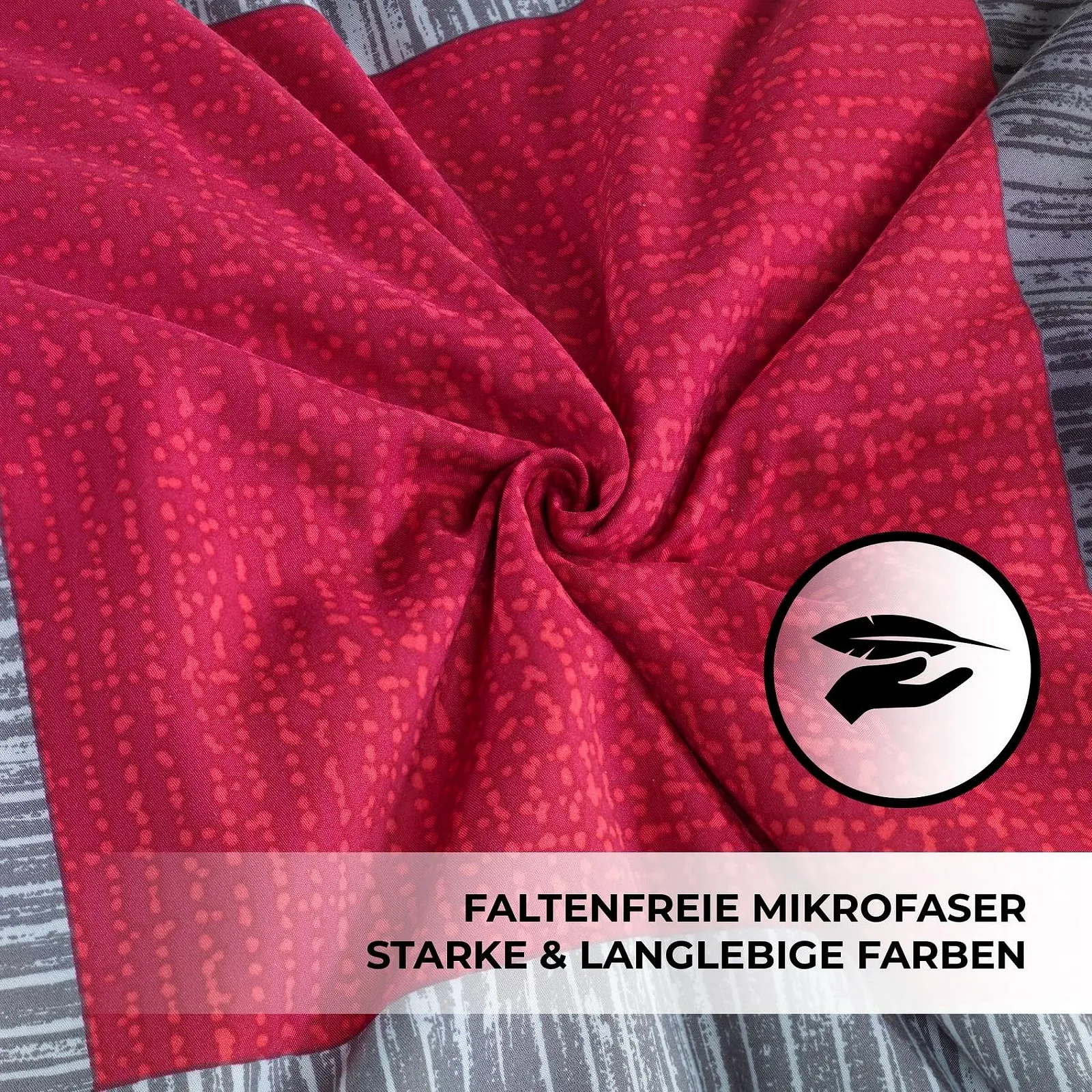 Постільна білизна KUSCHELI Malika 2 шт. 135 x 200 см мікрофібра підковдра + наволочка 80 x 80 см на блискавці червоний, фото №4