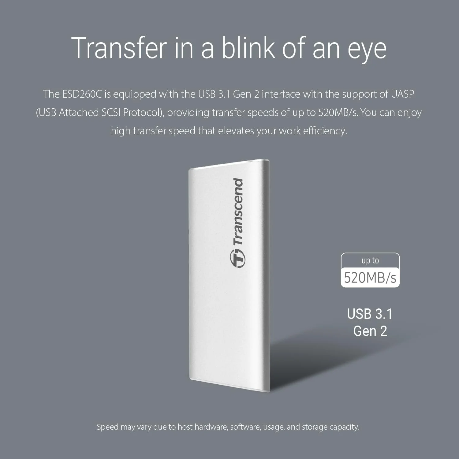 Внешний SSD Transcend ESD260C 500 ГБ USB 3.1 Gen 2 Type C 520 МБ/с Silver, фото №4
