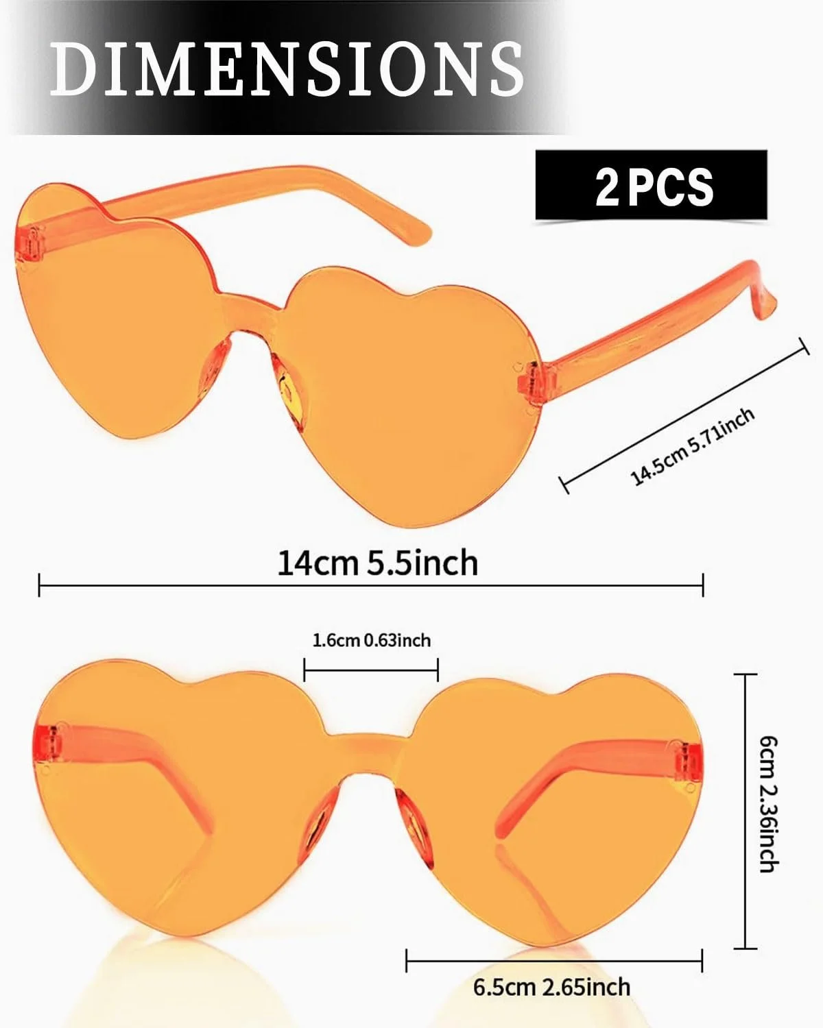 Сонцезахисні окуляри Серце QLEUIFT Без оправи Багатобарвний, фото №2