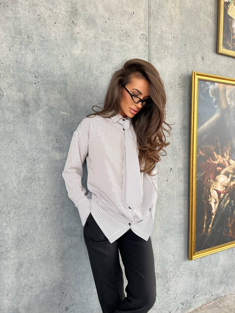 Женская стильная блуза-рубашка в полоску с галстуком SK101 цвет белый размер S, фото №5