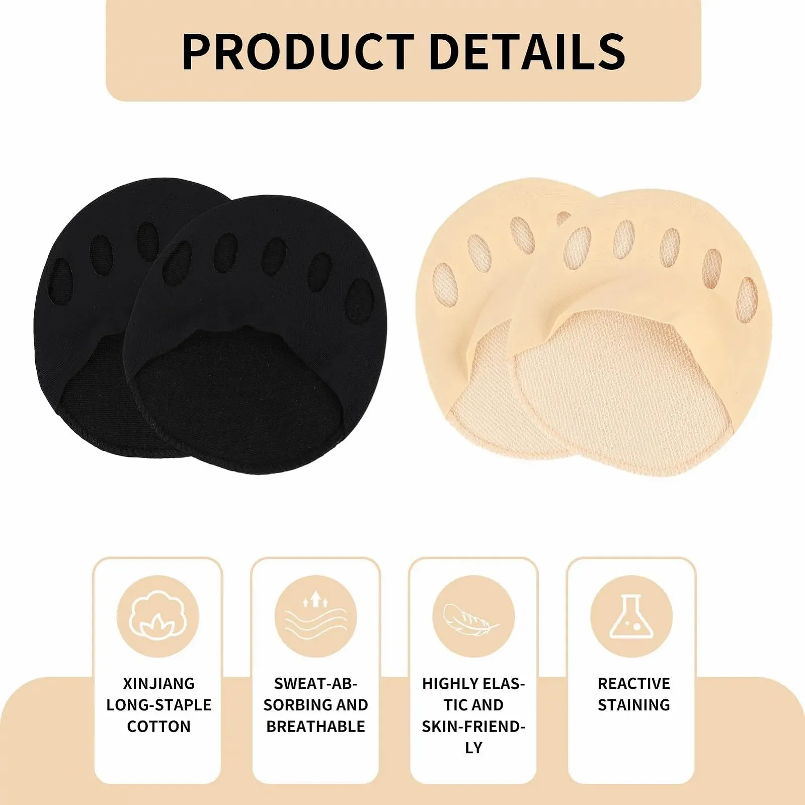 Носки для пальцев ног Женские Хлопковые Невидимые с подушечкой для передней части стопы, противоскользящие для высоких каблуков и повседневной обуви, размеры 3-6 и 39-42 (Черный и Бежевый), фото №3 Носки для пальцев ног Женские Хлопковые Невидимые с подушечкой для передней части стопы, противоскользящие для высоких каблуков и повседневной обуви, размеры 3-6 и 39-42 (Черный и Бежевый), фото №3