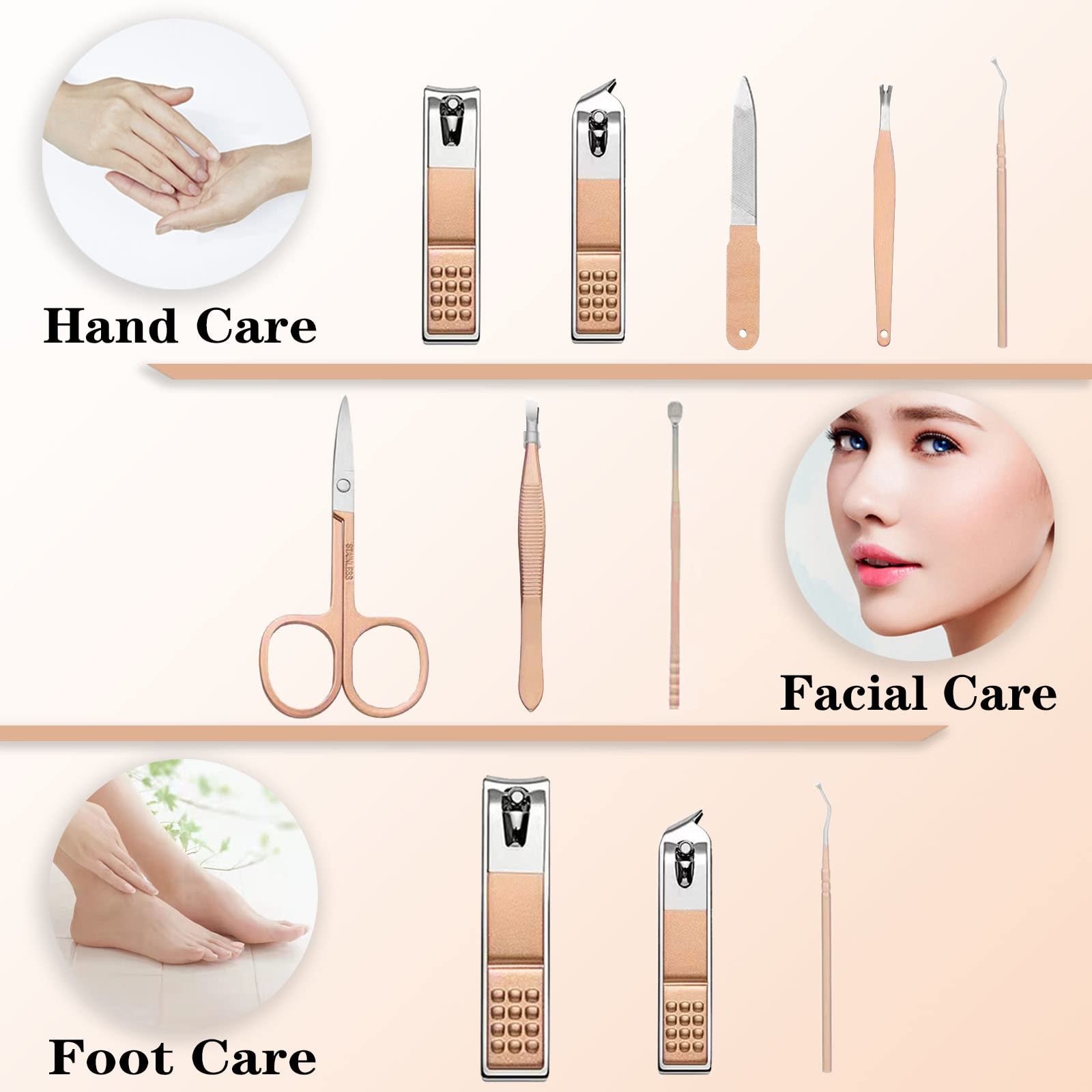 Набір для манікюру 9 в 1 Професійний, з нержавіючої сталі Rose Gold, фото №3 Набір для манікюру 9 в 1 Професійний, з нержавіючої сталі Rose Gold, фото №3