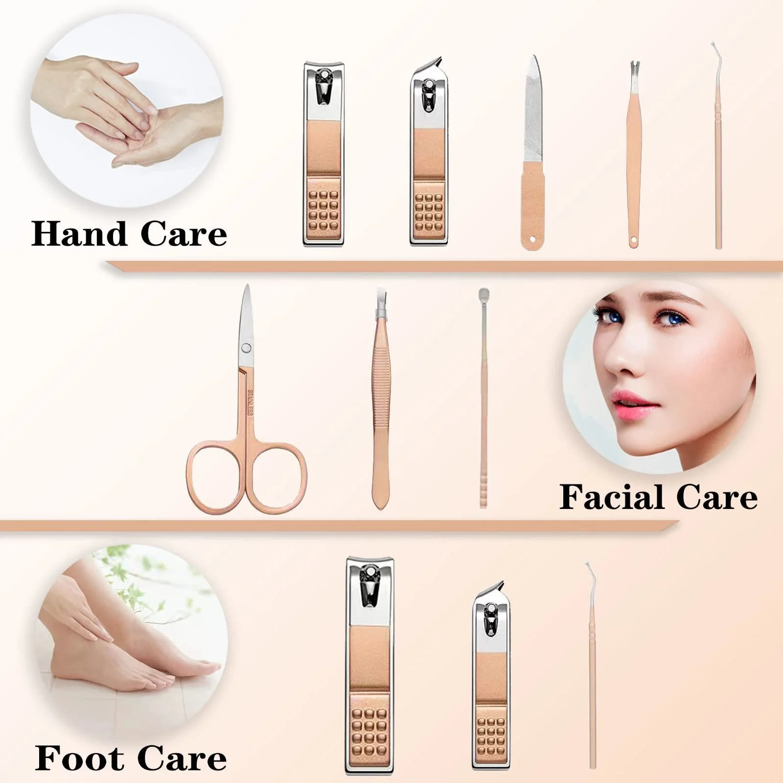 Набір для манікюру 9 в 1 Професійний, з нержавіючої сталі Rose Gold, фото №3 Набір для манікюру 9 в 1 Професійний, з нержавіючої сталі Rose Gold, фото №3