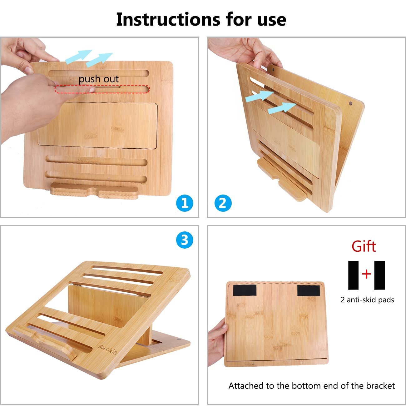 Подставка для ноутбука Бамбуковая Регулируемая с 4 углами Держатель для ноутбука Складная Охлаждающая подставка для ноутбука Macbook Планшет, фото №7