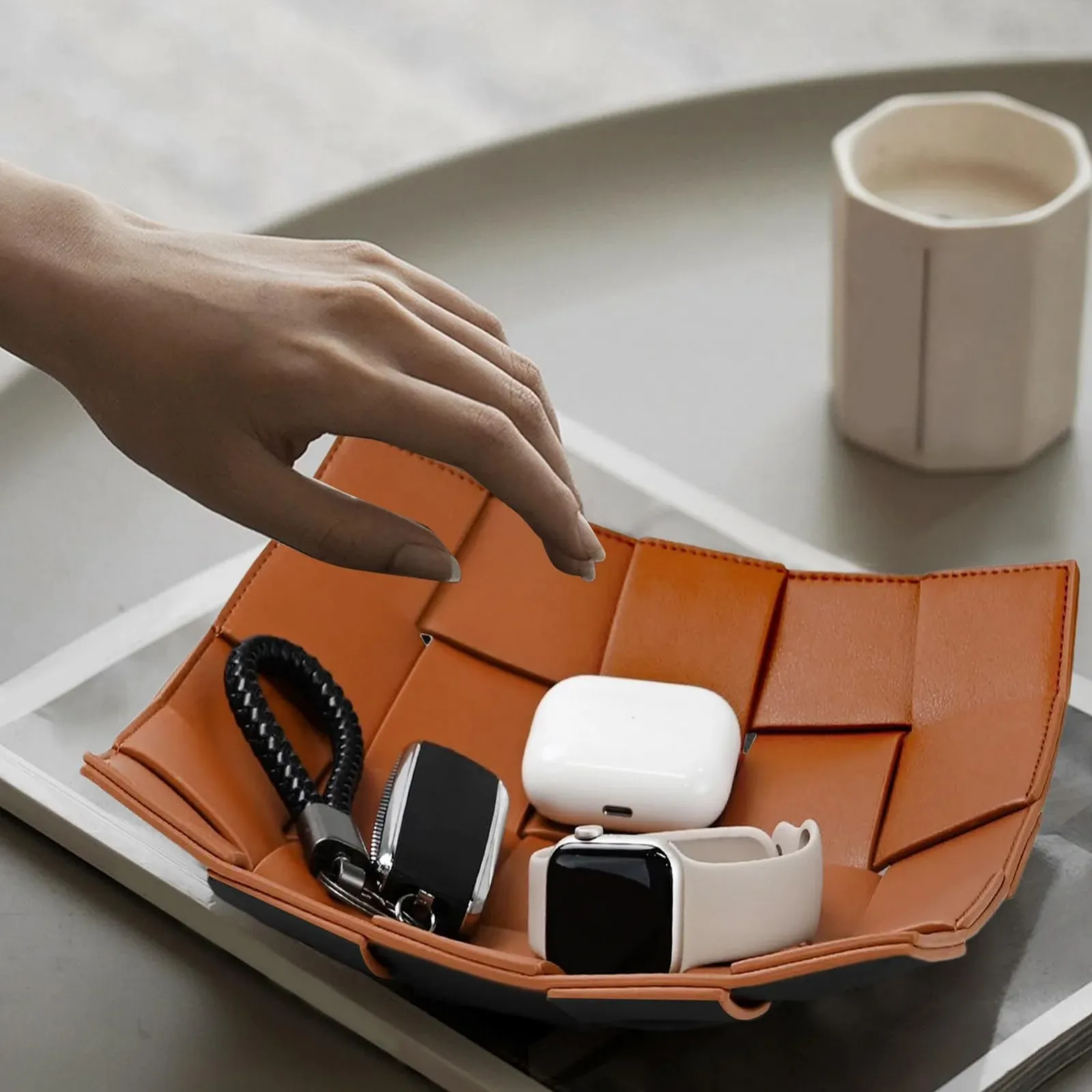 Ключница для ключей Key Storage Tray из искусственной кожи Плетеный декоративный Коричневый, фото №8 Ключница для ключей Key Storage Tray из искусственной кожи Плетеный декоративный Коричневый, фото №8