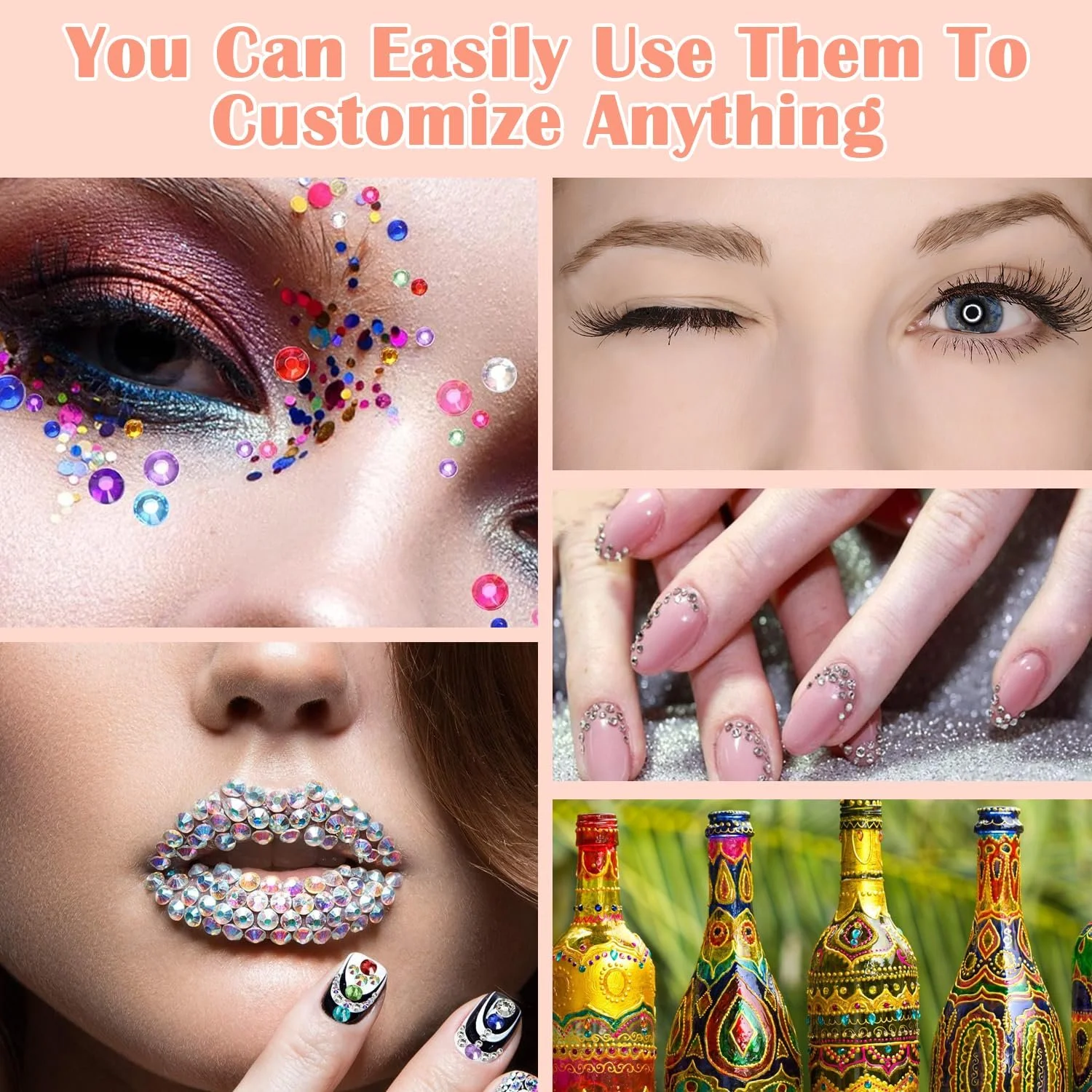 Стразы для ногтей 1500 шт., плоские, с пинцетом и ручкой для нанесения страз, идеальны для DIY дизайна ногтей (12 цветов), фото №7