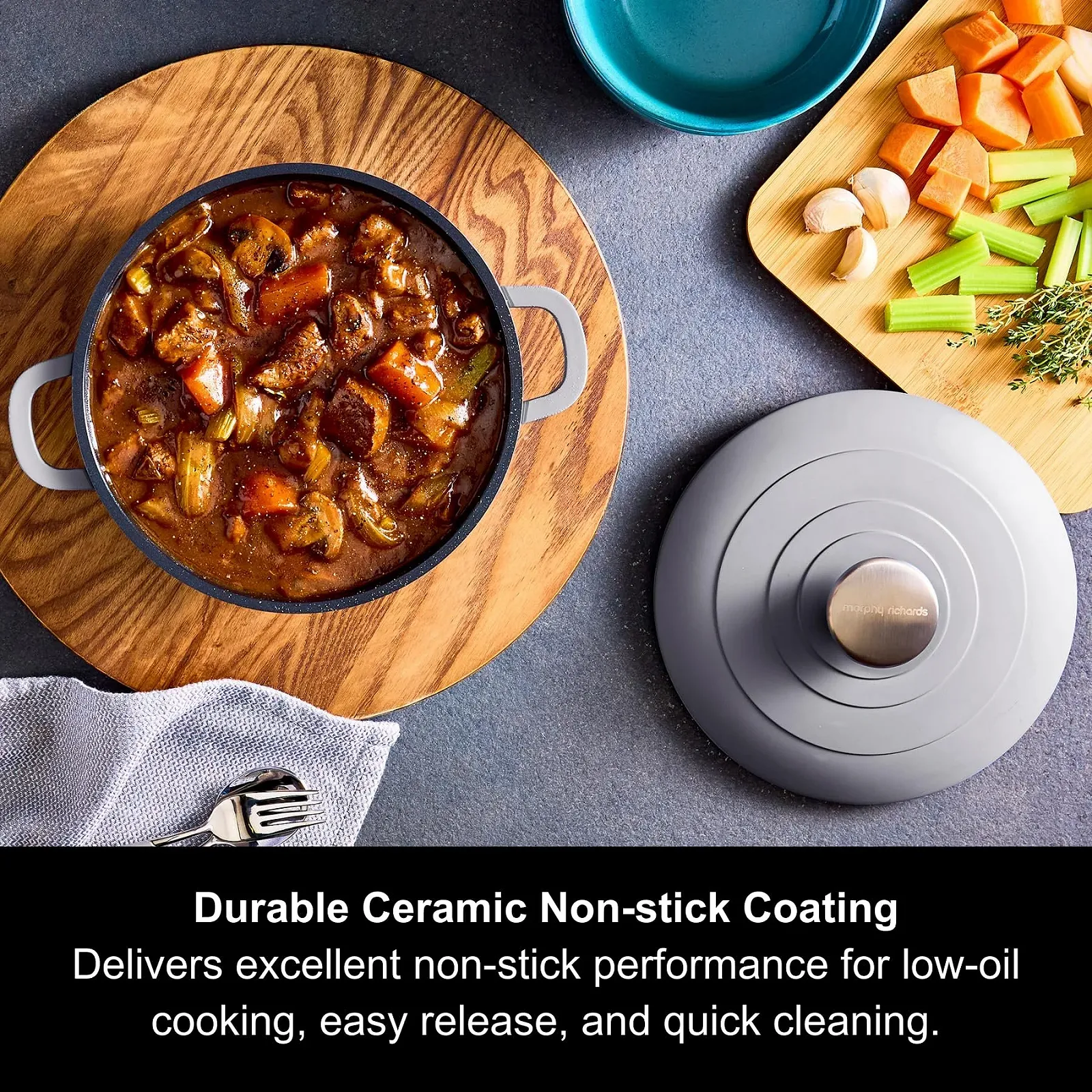 Жаровня Morphy Richards 851002 20 см литой алюминий антипригарное покрытие серая, фото №2