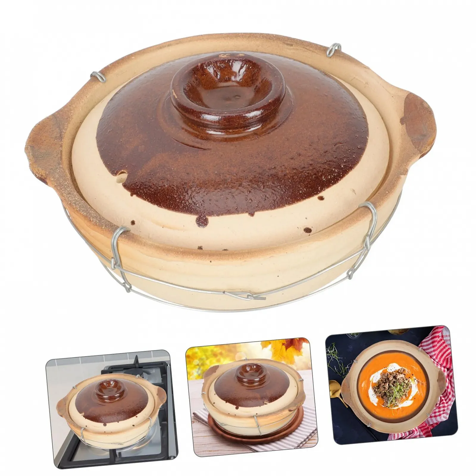 Каструля-казанок глиняна з ручкою для плити енергозберігаюча з рівномірним розподілом тепла, фото №3