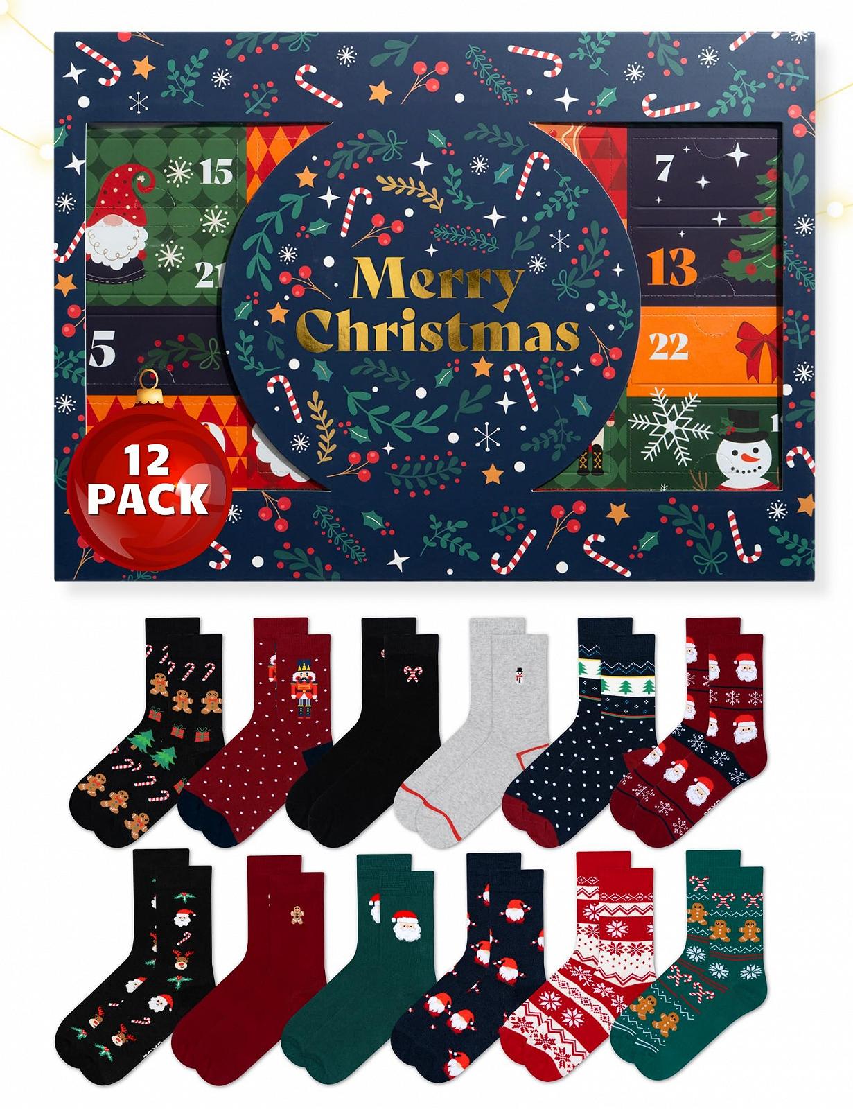 Носки Soxo Рождественский Адвент Календарь Мужские Подарки для Женщин Рождественский Подарок Рождественский Календарь Подарочная Коробка 12 Пар, фото №1