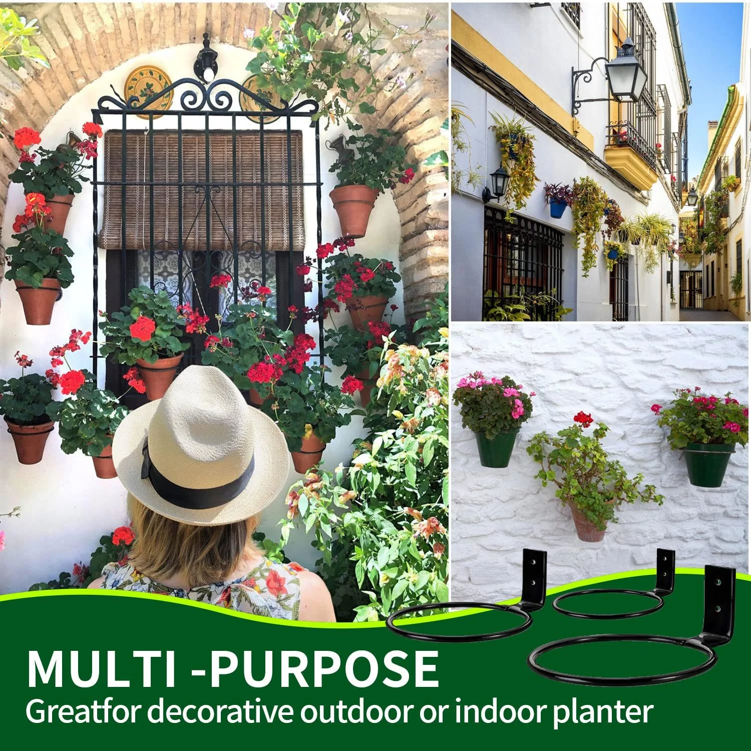 Настінні тримачі для квіткових горщиків 3 шт. 10 см / 14 см / 19 см Чорні круглі, фото №3