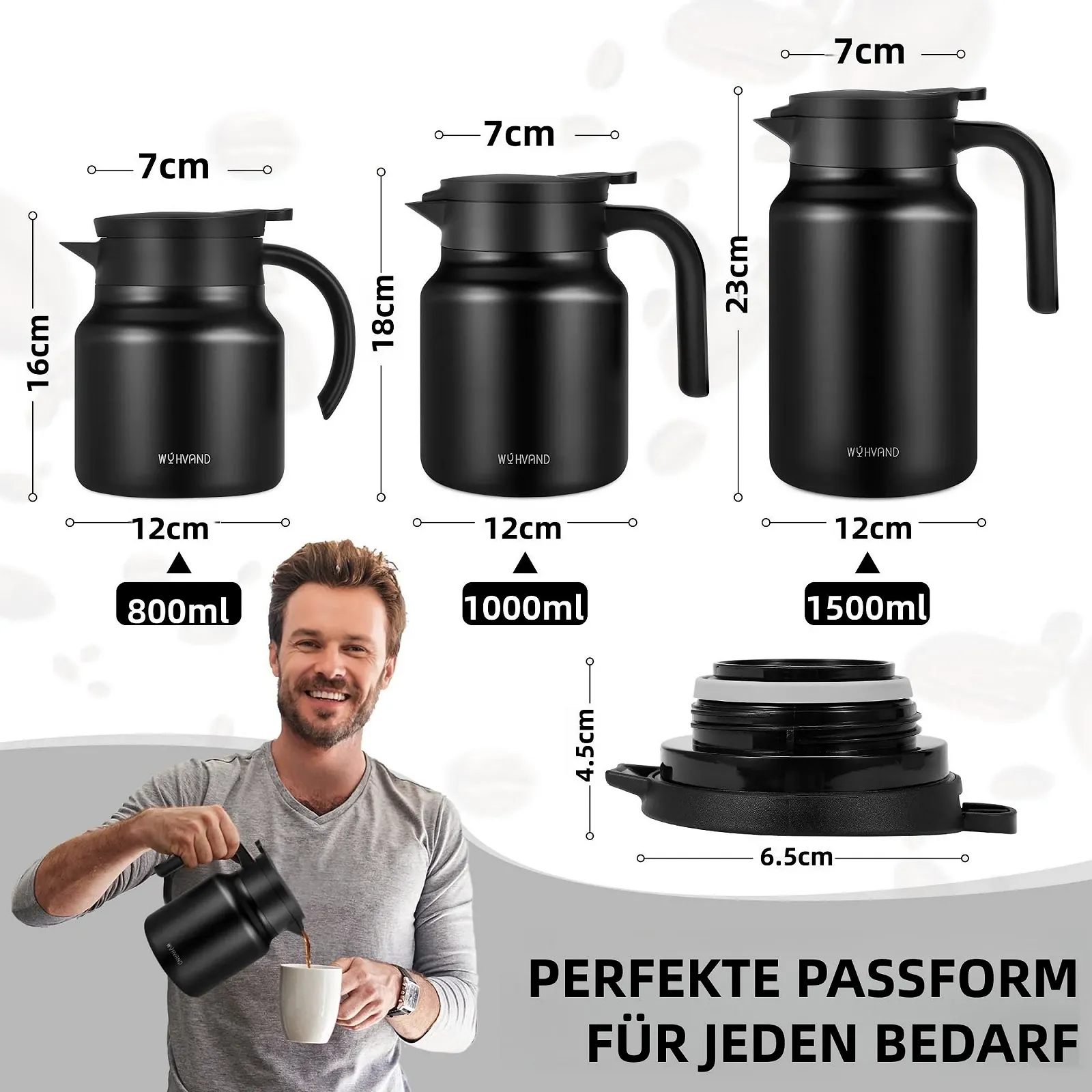 Термос для кофе, нержавеющая сталь, 1.5 л, черный, фото №5