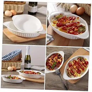 Форма для выпечки Toyvian овальная керамическая с двумя ручками synthetic.ua - Фото 1