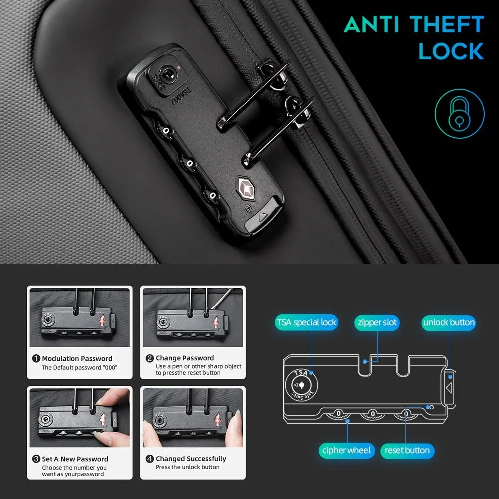 Рюкзак для ноутбука Bange Anti-Theft 15.6" с USB-портом Черный / Серый, фото №3 Рюкзак для ноутбука Bange Anti-Theft 15.6" с USB-портом Черный / Серый, фото №3