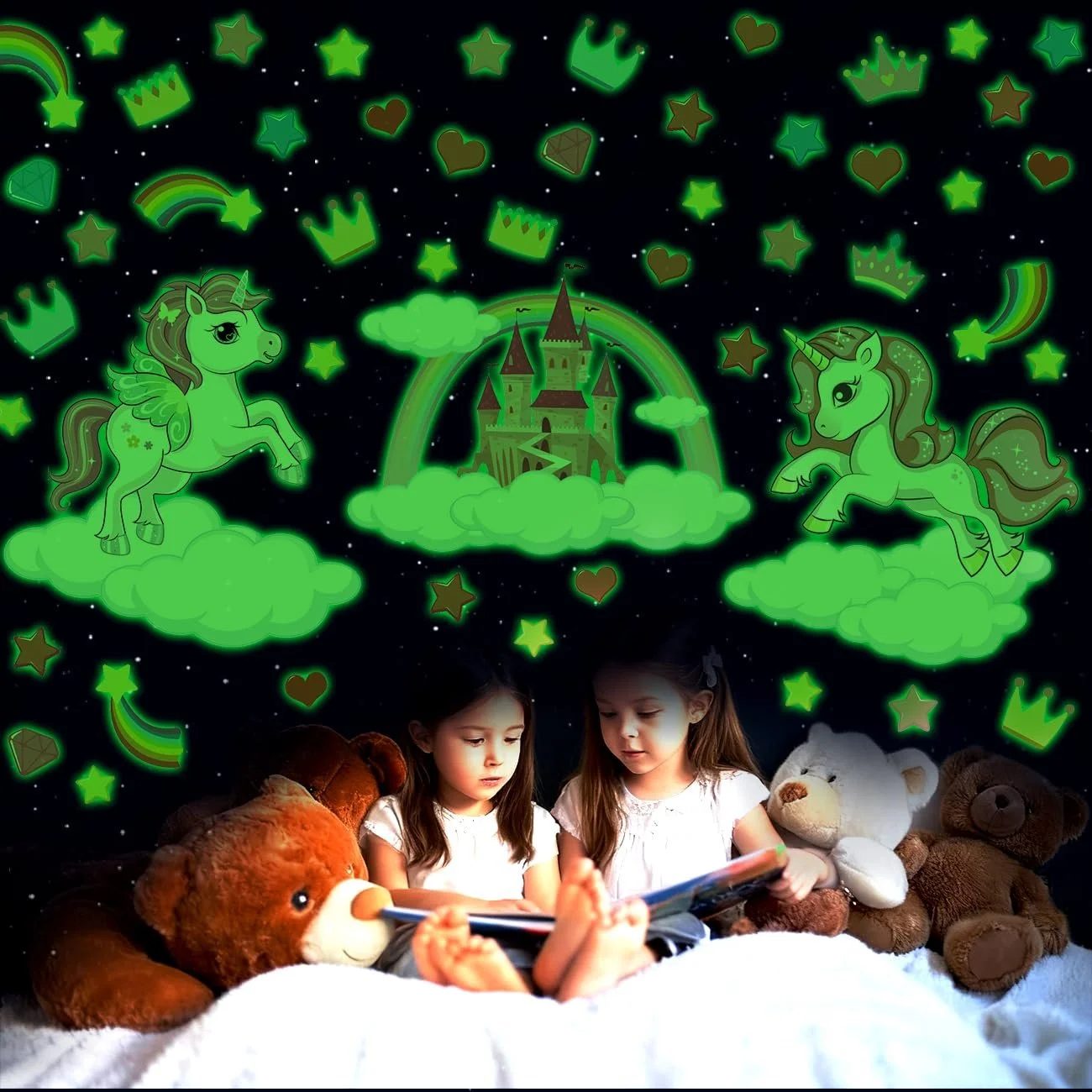 Наклейка на стіну KAIRNE Зірки, що світяться, та єдиноріг Рожева, фото №2