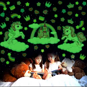 Наклейка на стіну KAIRNE Зірки, що світяться, та єдиноріг Рожева synthetic.ua - Фото 1