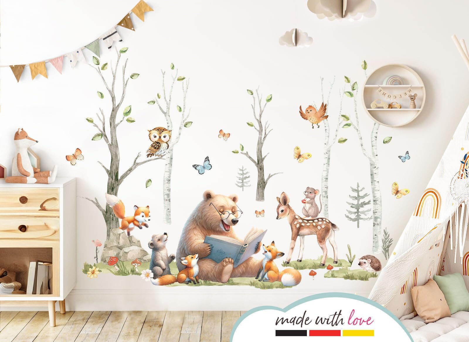 Наклейка на стену Little Deco DL5067 L Лесные животные Медведь Лиса, фото №2