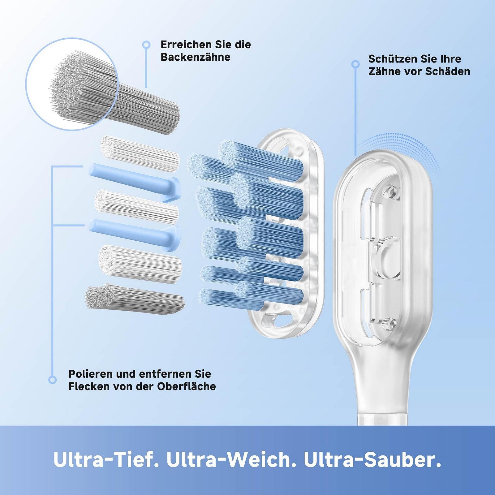 Зубная щетка электрическая MOVA Fresh Pro 3DClean™ для взрослых, звуковая, 2 насадки, дорожный чехол, сменная насадка 3-в-1 с держателем, работа от аккумулятора 30 дней, черная, фото №7