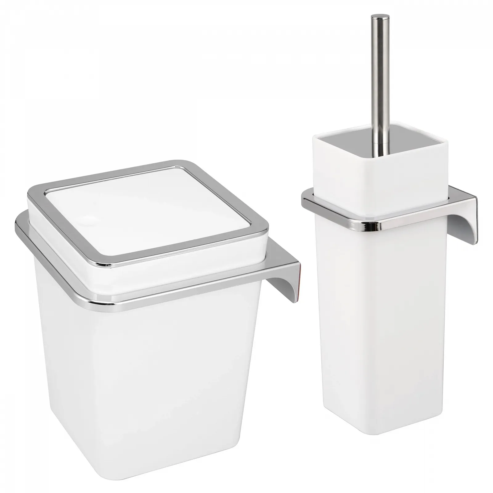 Набор для ванной комнаты bremermann Savona, 2 предмета ведро для косметики, ершик для унитаза с настенным кронштейном, квадратный, пластиковый, белый, фото №1 Набор для ванной комнаты bremermann Savona, 2 предмета ведро для косметики, ершик для унитаза с настенным кронштейном, квадратный, пластиковый, белый, фото №1