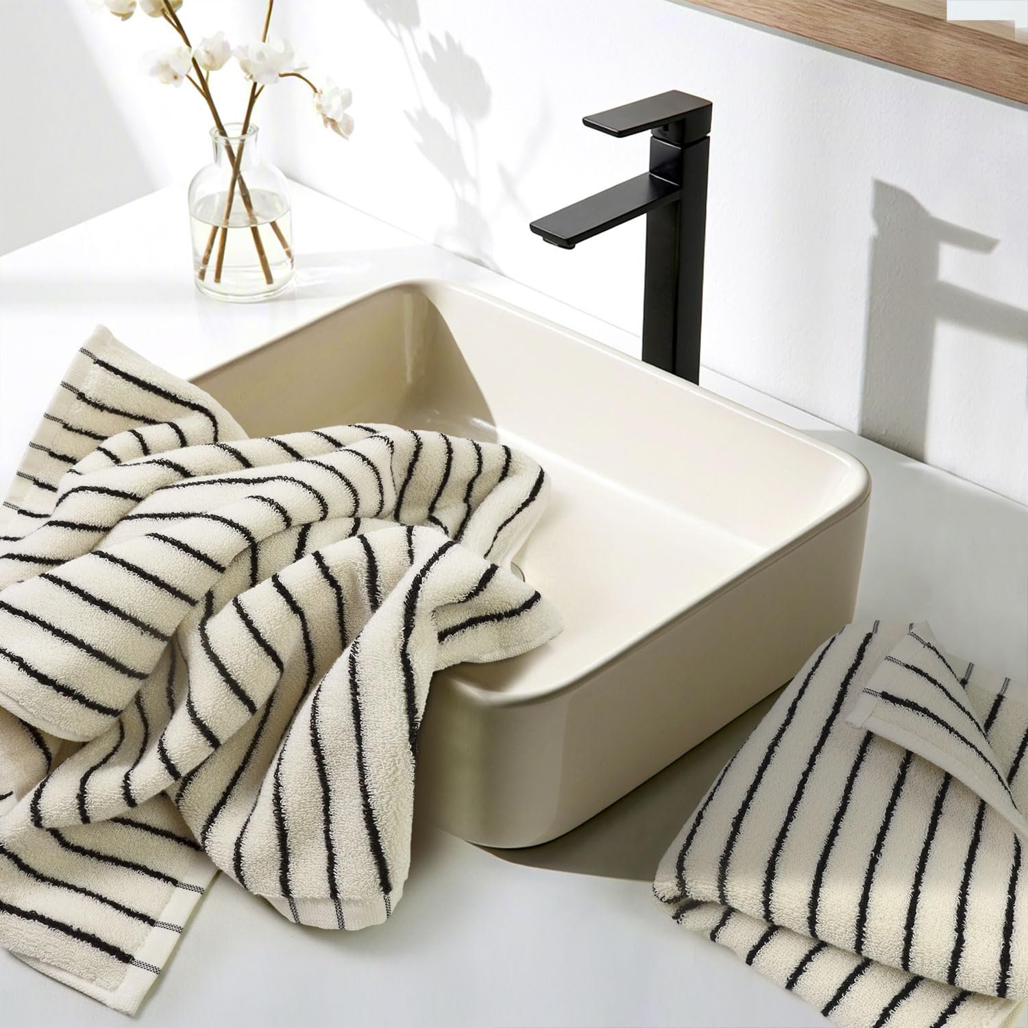 Полотенца Jacquotha Natural Cotton Полосатые 14 x 29 дюймов Черно-белый, фото №7