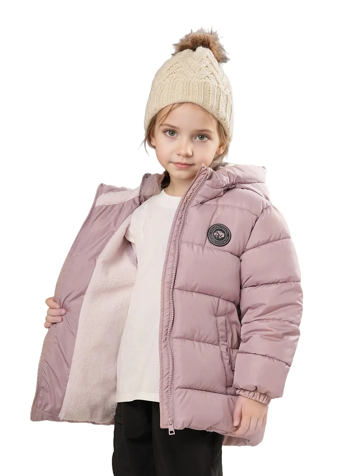 Зимова куртка з капюшоном Sunny Sprout для малюків, утеплена пухова куртка для дівчаток з вітрозахисними рукавами, фото №4
