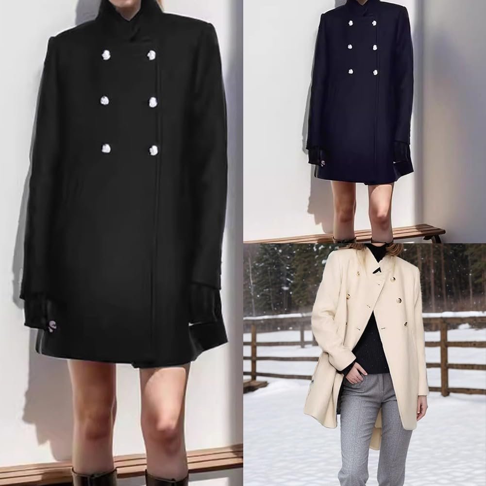 Вовняне пальто Moderner з довгими рукавами та коміром, темно-синього кольору, фото №7