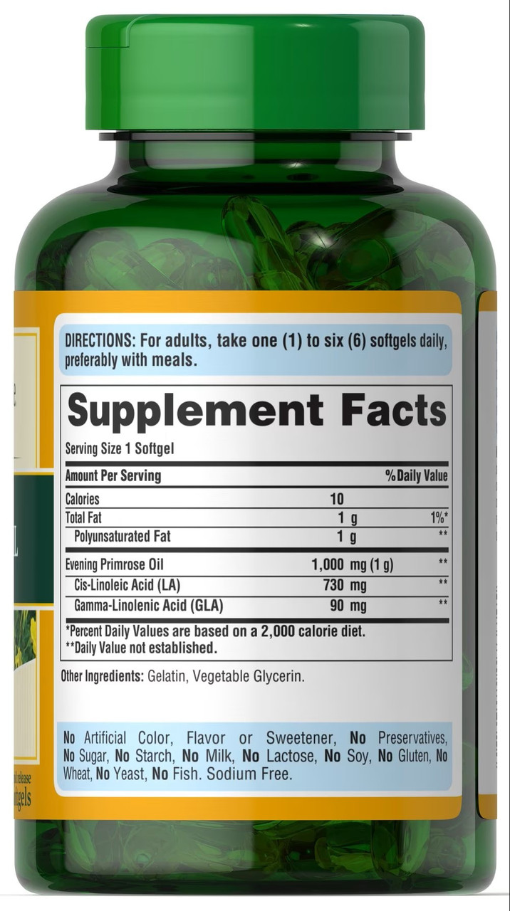 Масло вечерней примулы Puritan's Pride Evening Primrose Oil 1000 mg with GLA 120 Softgels, фото №2