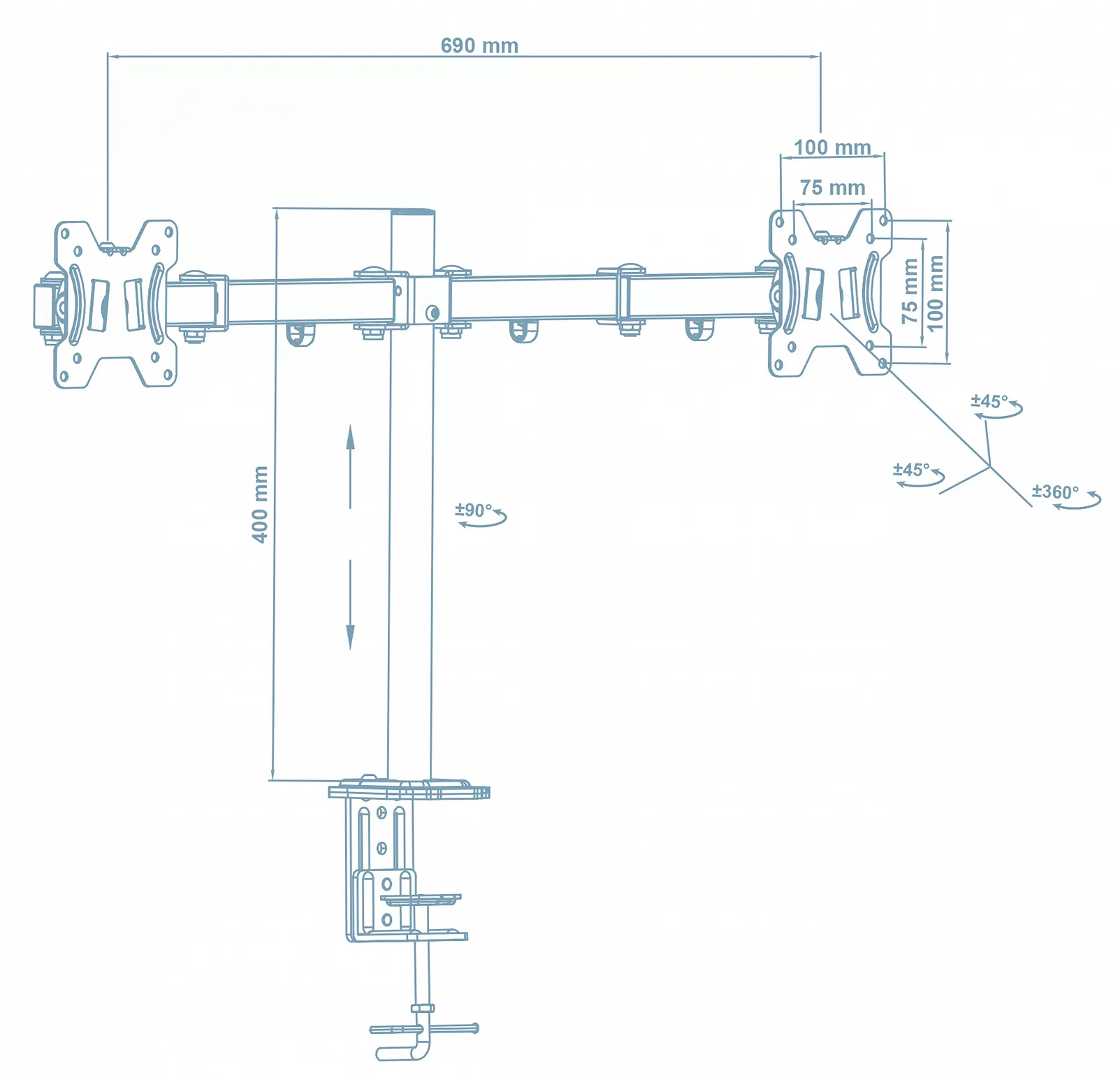 Кронштейн Walfix DM-400B для 2-х моніторів, фото №2