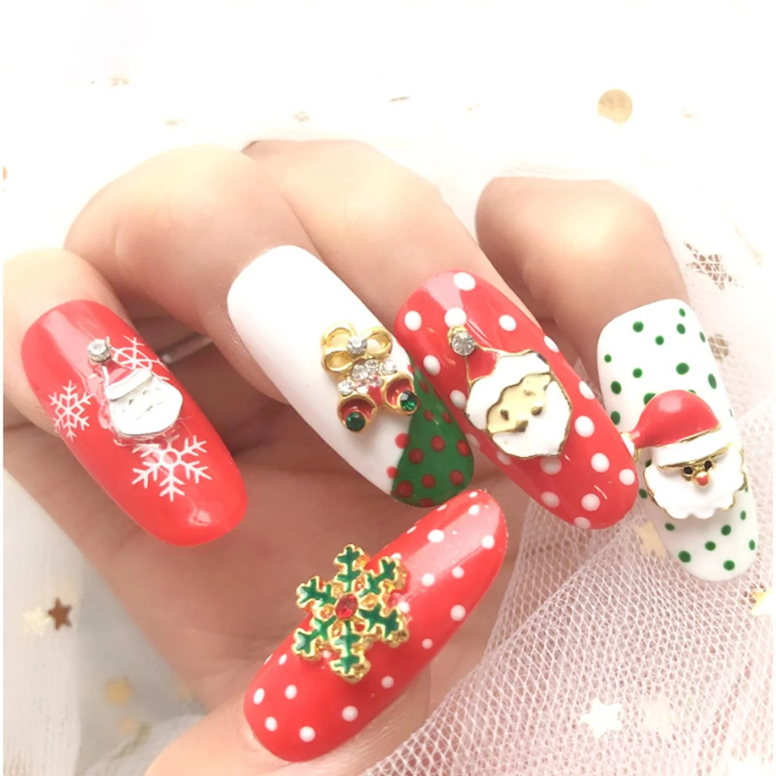 Стразы для ногтей Рождественские снежинки Санта Клаус Multi-Shape 1Box 12 Cells Рождественский сплав Turntable-1, фото №3