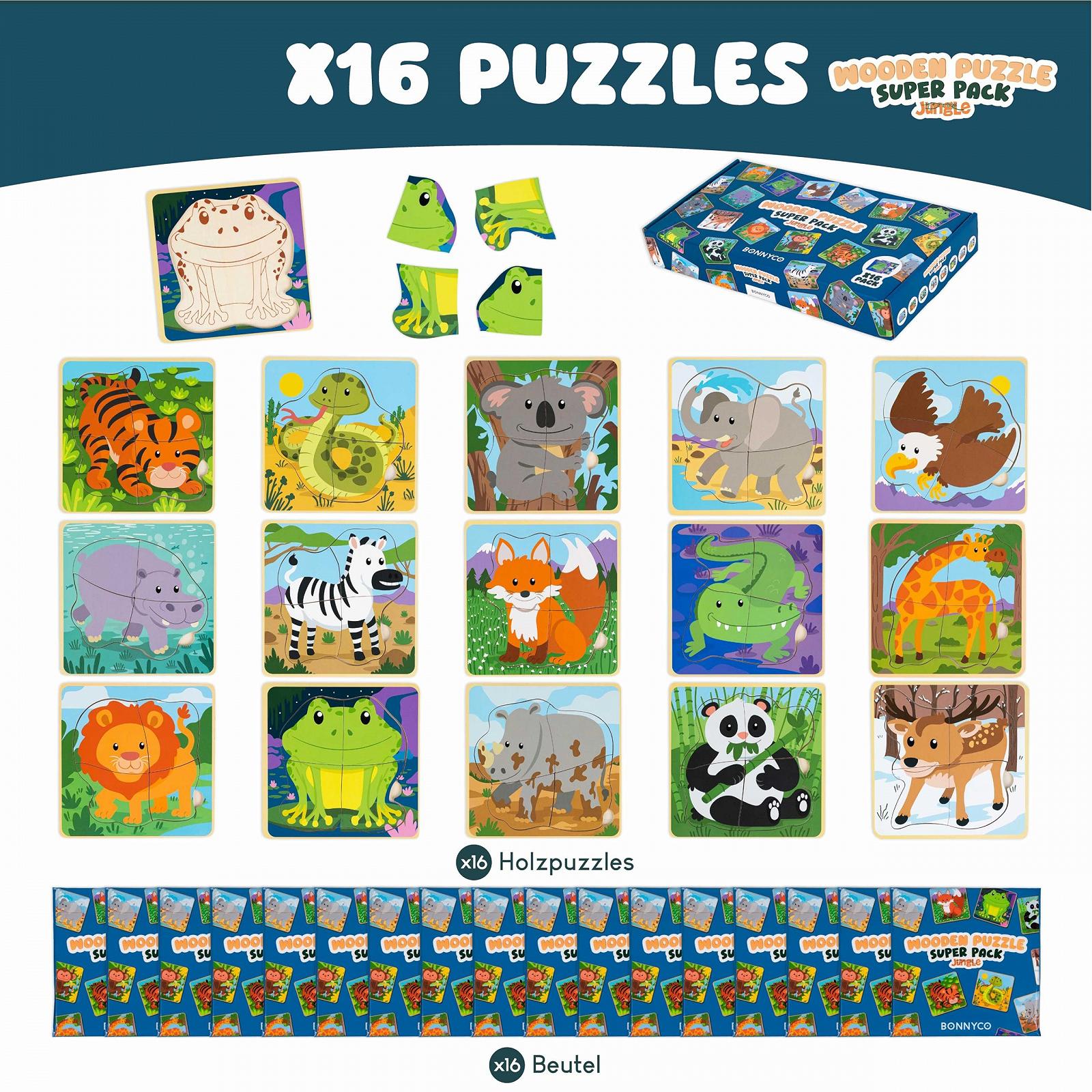 Набор деревянных пазлов BONNYCO 16 шт. по 4 элемента Животные, фото №3 Набор деревянных пазлов BONNYCO 16 шт. по 4 элемента Животные, фото №3