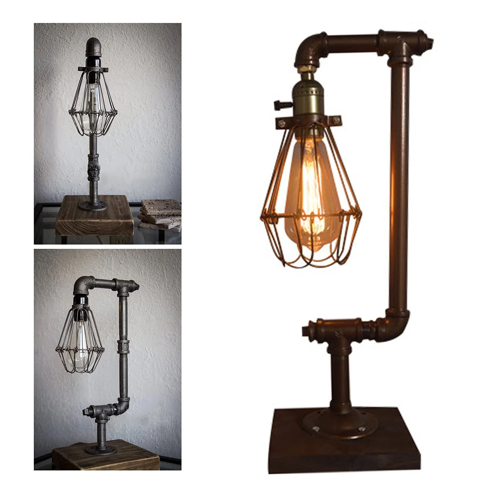 Настільна лампа Industrial Vintage Steampunk металева залізна водопровідна труба 5408, фото №7