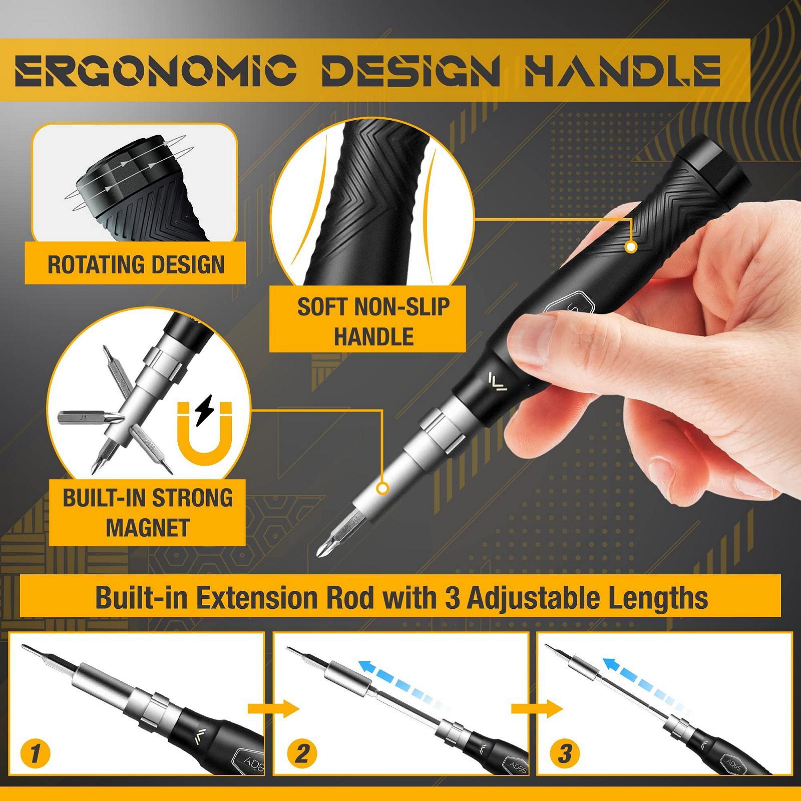 Набір викруток AD&S Precision 145 в 1 Hexagonal Професійна якість для ремонту та обслуговування електроніки Включає 116 CRV бит, 4 довгі S2 бит, аксесуари та міцний футляр, фото №5